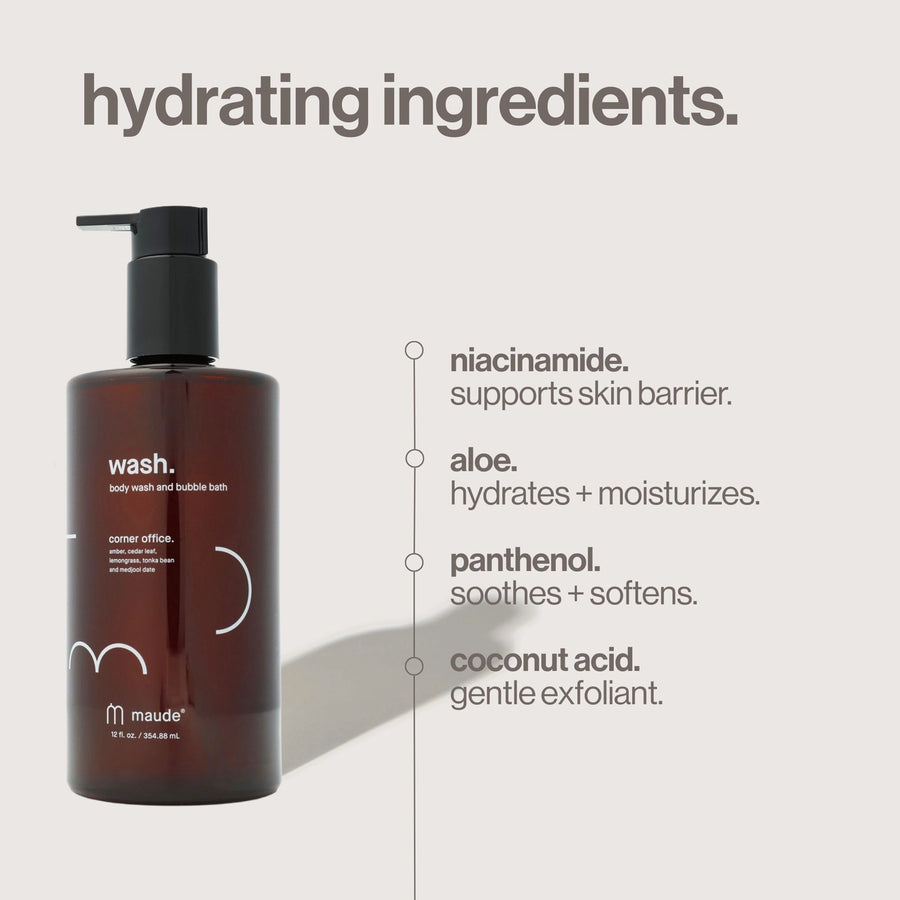 Green Room Body Wash & Bubble Bath, 12 oz by Maude, with ingredient callouts