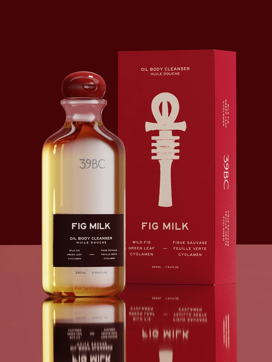 Fig Milk Oil Body Cleanser, 280ml by 39BC, beside its red box