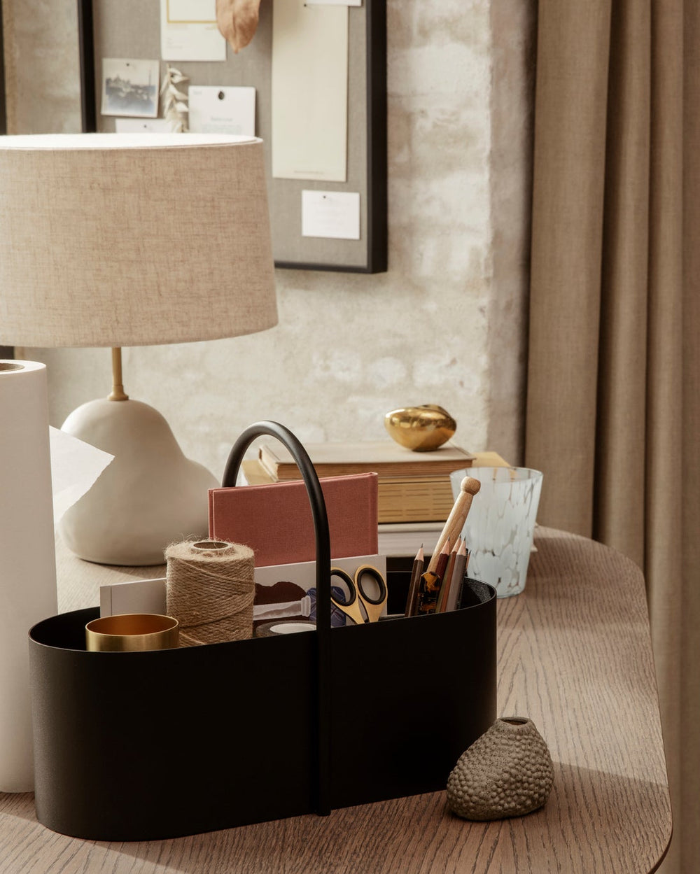 Hebe Table Lamp - Small, off-white base and sand shade