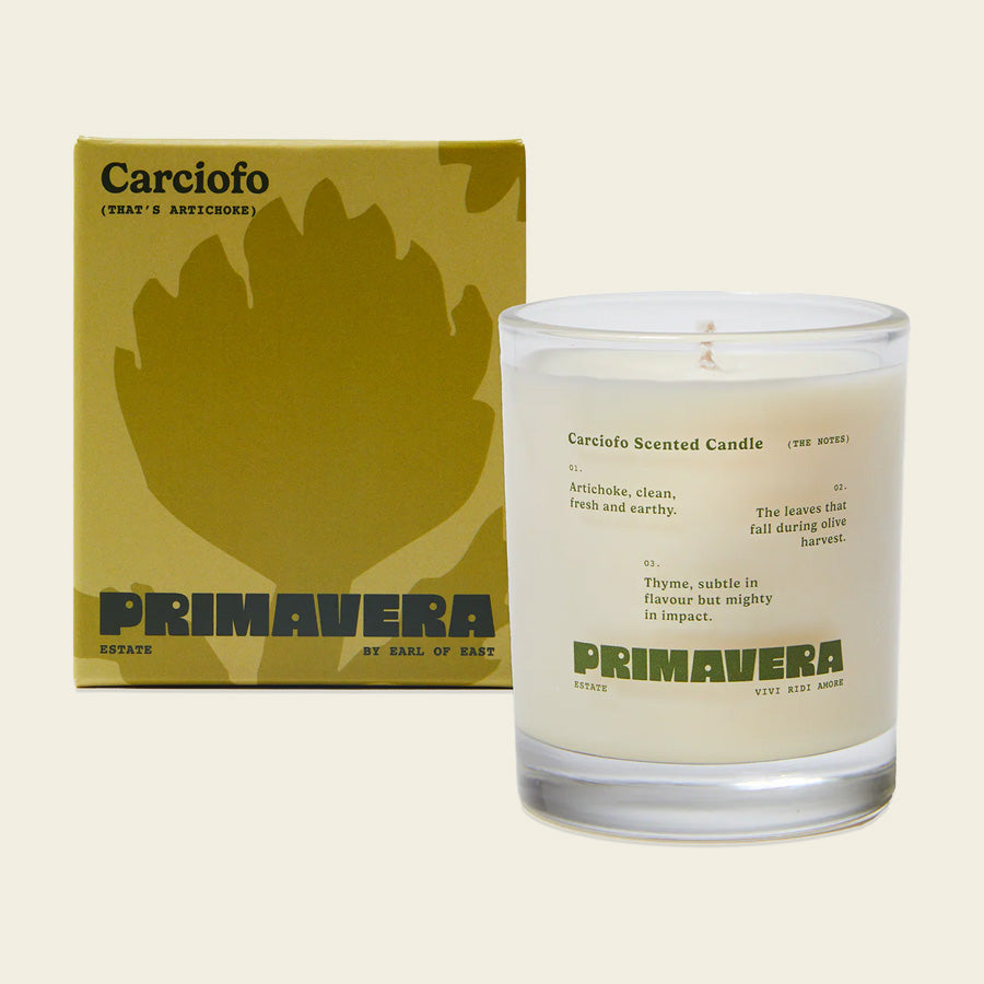 Carciofo Scented Candle, 250ml by Earl of East, with its Primavera box