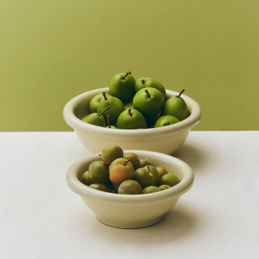 Barro Salad Bowl, Large, Pistachio by HAY, filled with olives on a pistachio backdrop