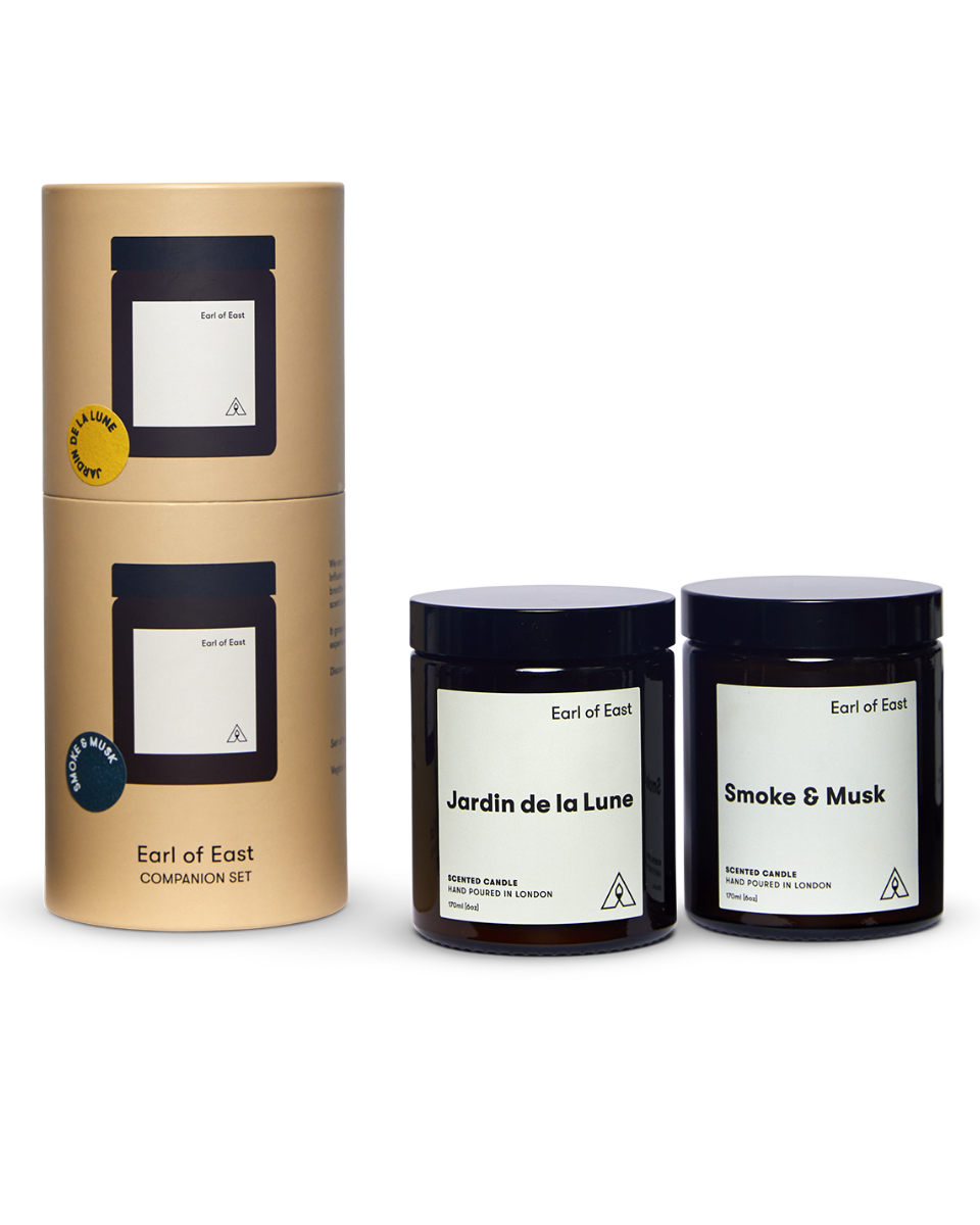 Opulent Candle Companion Set by Earl of East with Jardin de la Lune and Smoke & Musk 170ml scented candles
