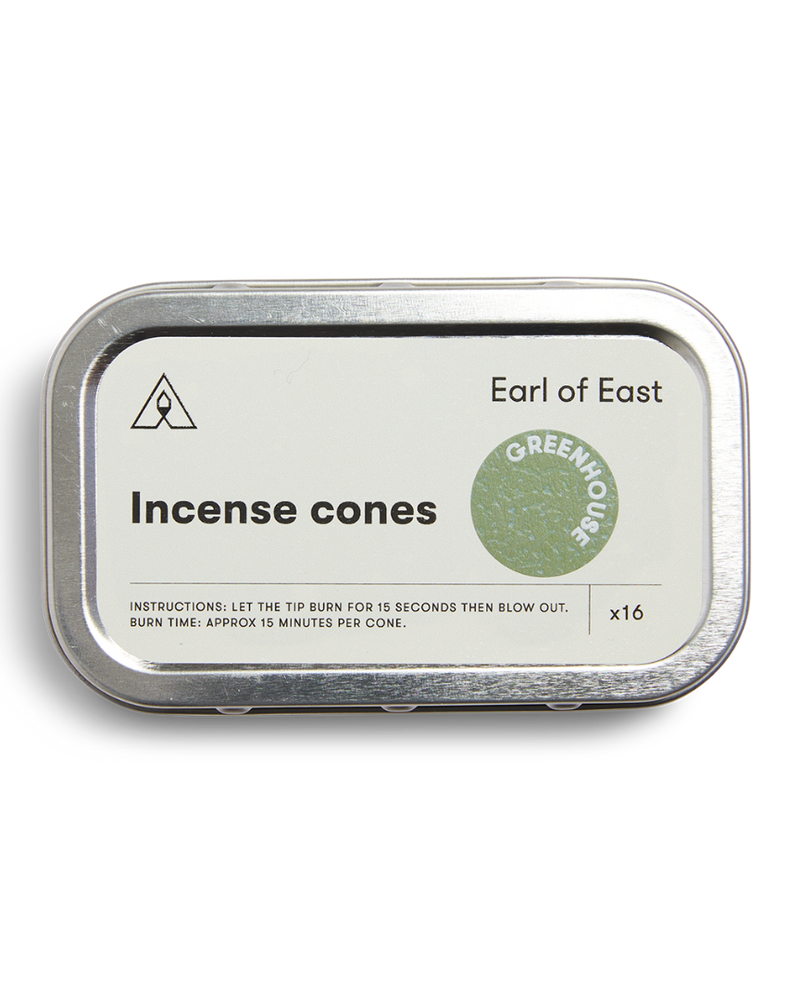  Greenhouse Incense Cones by Earl of East in recyclable aluminium tin 