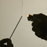 Light background with incense smoke and lighter 