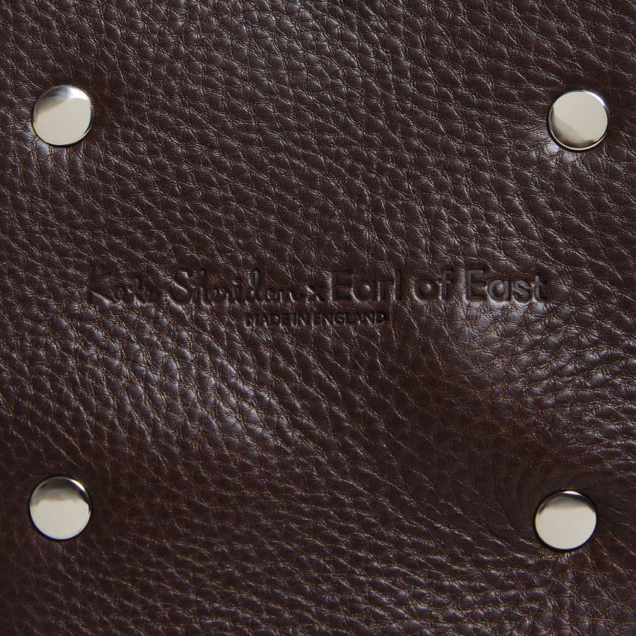 Leather Jigsaw Pouch, Tumbled Brown by Earl of East x Kate Sheridan, close-up of embossed leather