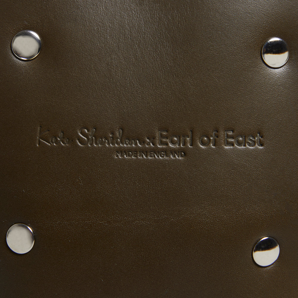 Leather Jigsaw Pouch, Olive by Earl of East x Kate Sheridan, close-up of embossed leather