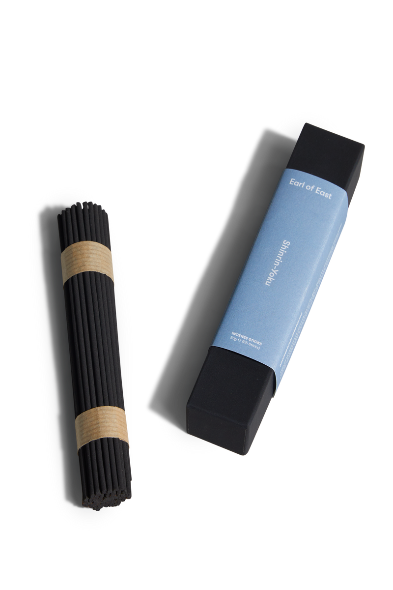  Earl of East Shinrin-Yoku incense sticks package with minimalist white and blue design 
