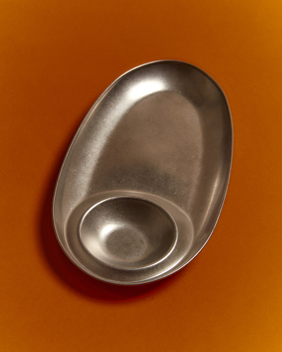 Oval French Fry Plate, Vintage Stainless Steel by Earl of East, on an orange background