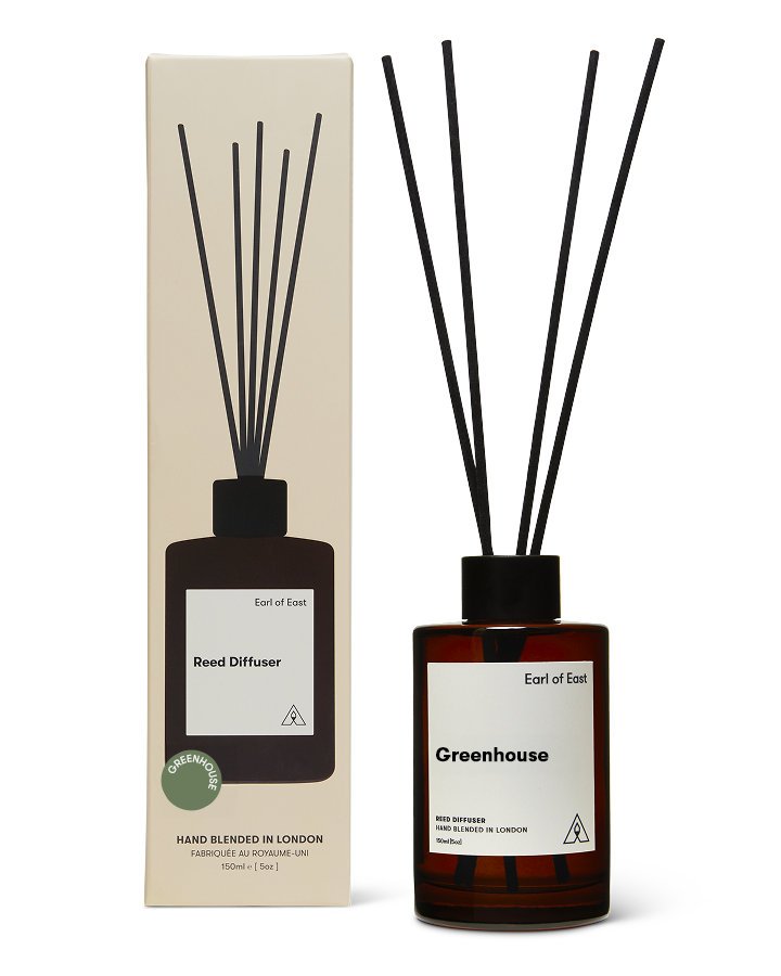 Greenhouse Reed Diffuser 150ml by Earl of East in amber glass bottle with reeds