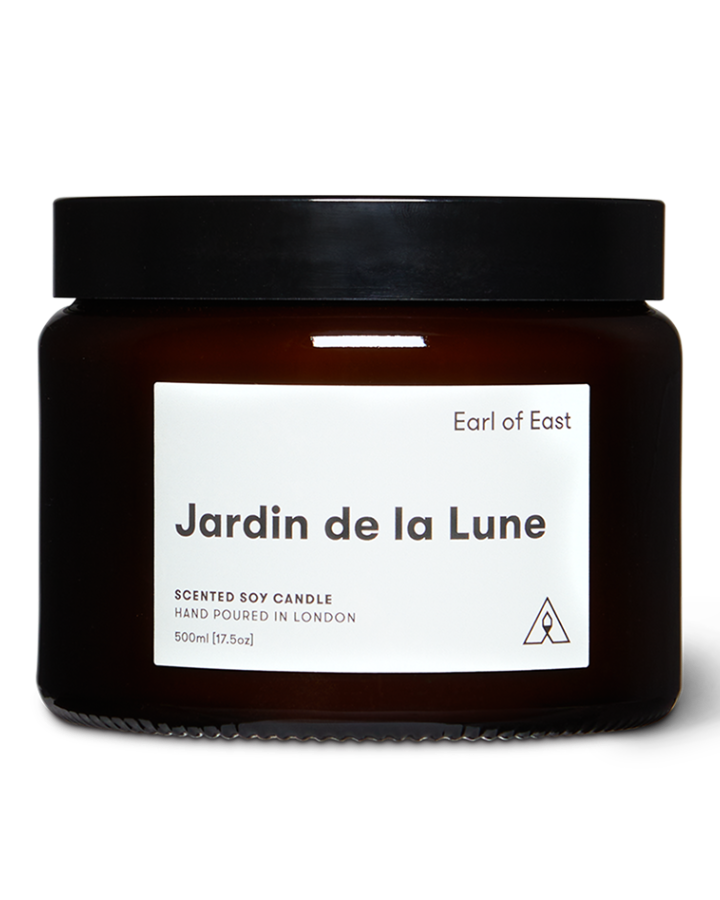 Jardin de la Lune Large Scented Candle 500ml by Earl of East in large amber glass jar