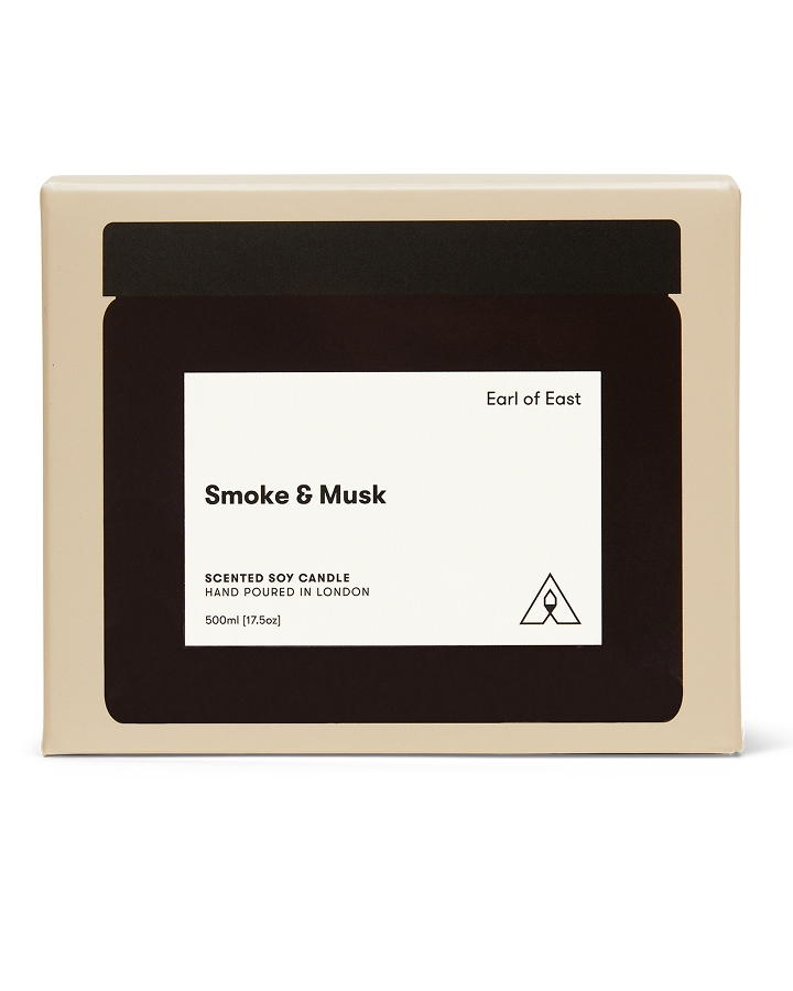 Smoke & Musk Large Scented Candle, 500ml by Earl of East, with its box