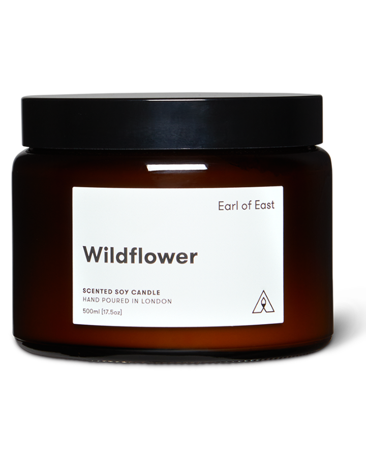 Wildflower Large Scented Candle 500ml by Earl of East in large amber glass jar