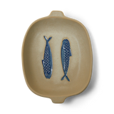 Madam Stoltz | Blue Fish Stoneware Oven Dish - Off-White