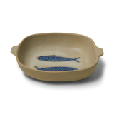 Madam Stoltz | Blue Fish Stoneware Oven Dish - Off-White