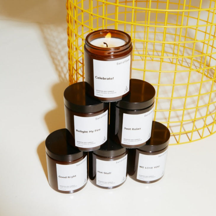 Customised Scented Candle, 170ml by Earl of East, stacked with personalised labels