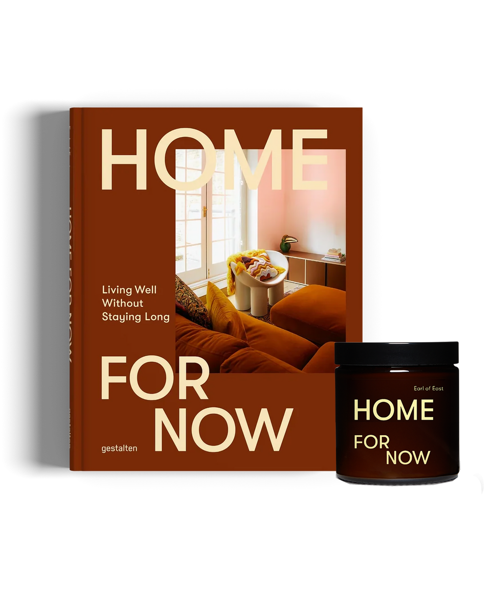 Home For Now Book and Candle Set by Earl of East, featuring the Gestalten interiors book and an Earl of East scented candle.