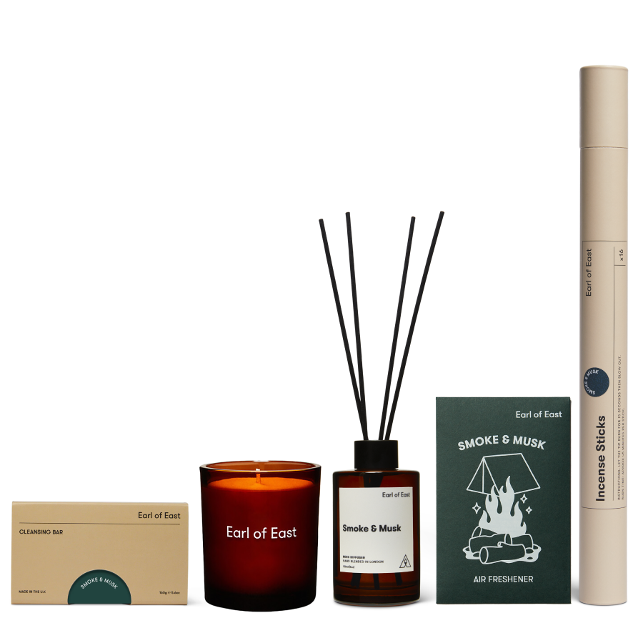Smoke & Musk Signature Scent Bundle by Earl of East, bundle with candle, diffuser and incense
