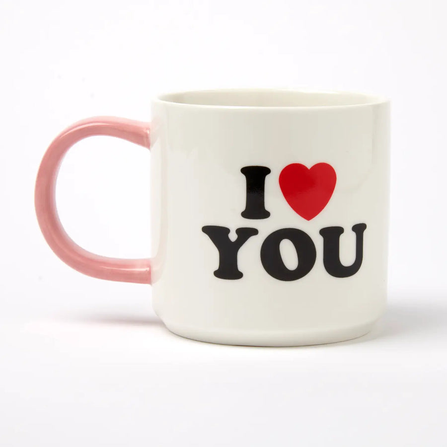 White I Love You mug with a pink handle
