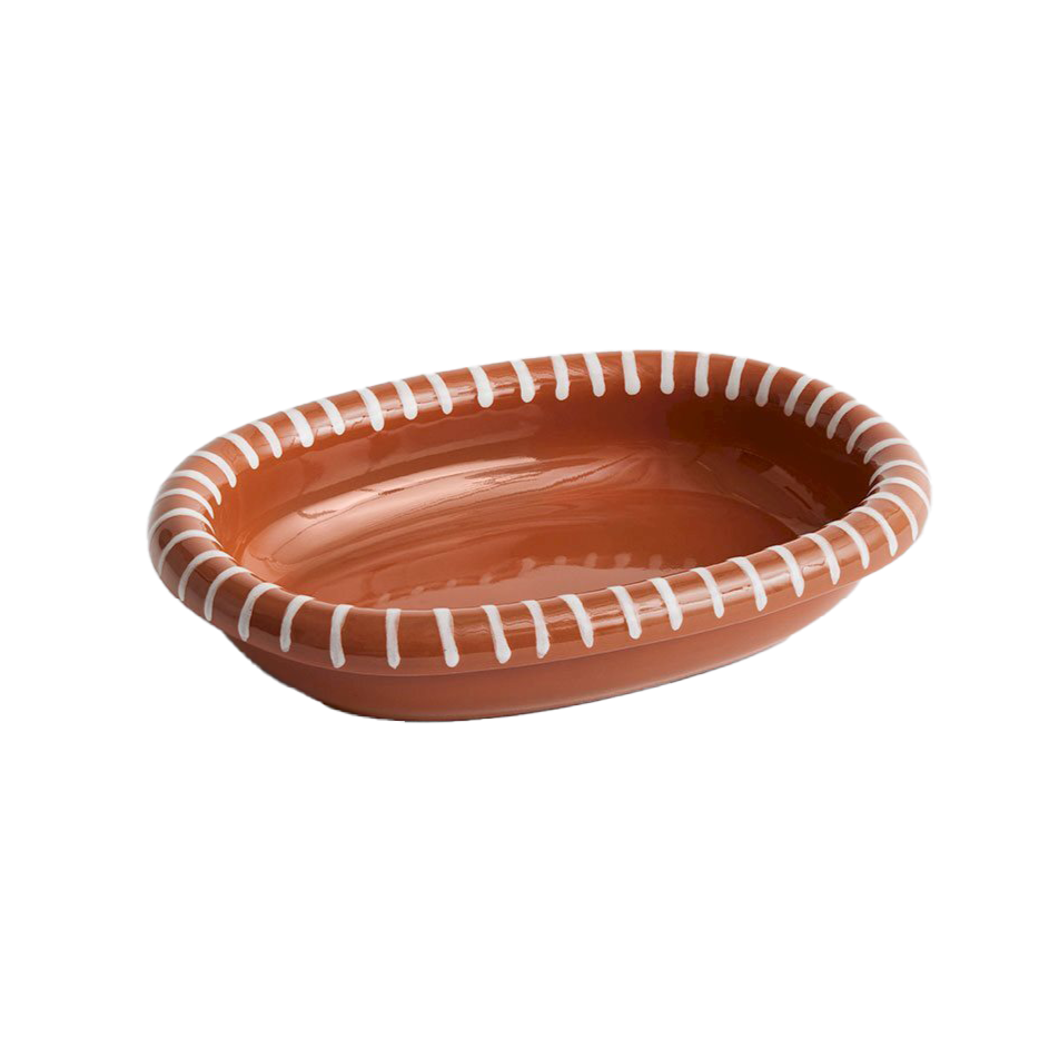 Barro Oval Dish, Small, Natural with Stripe by HAY