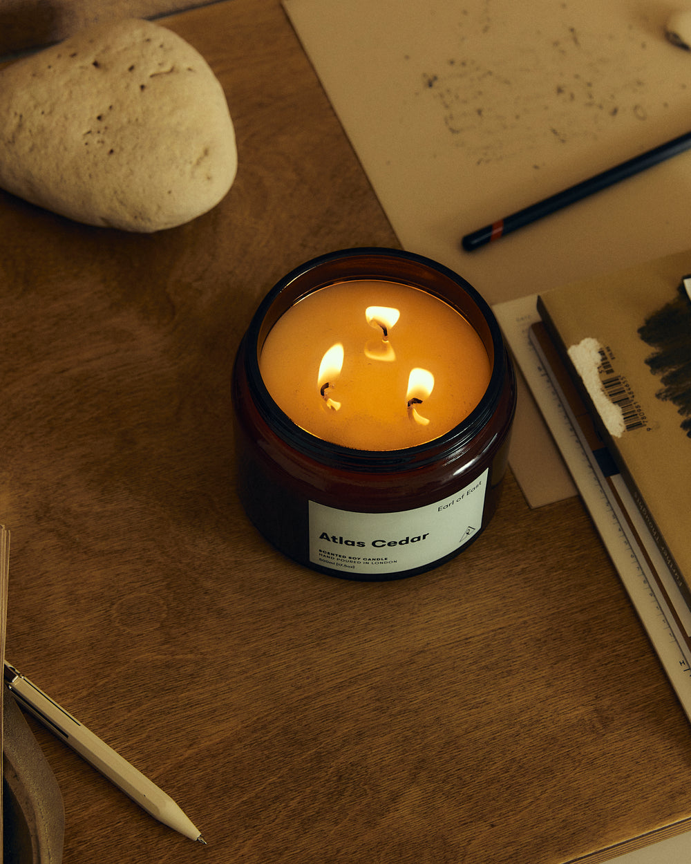 Atlas Cedar Large Scented Candle 500ml styled as a statement candle for the home