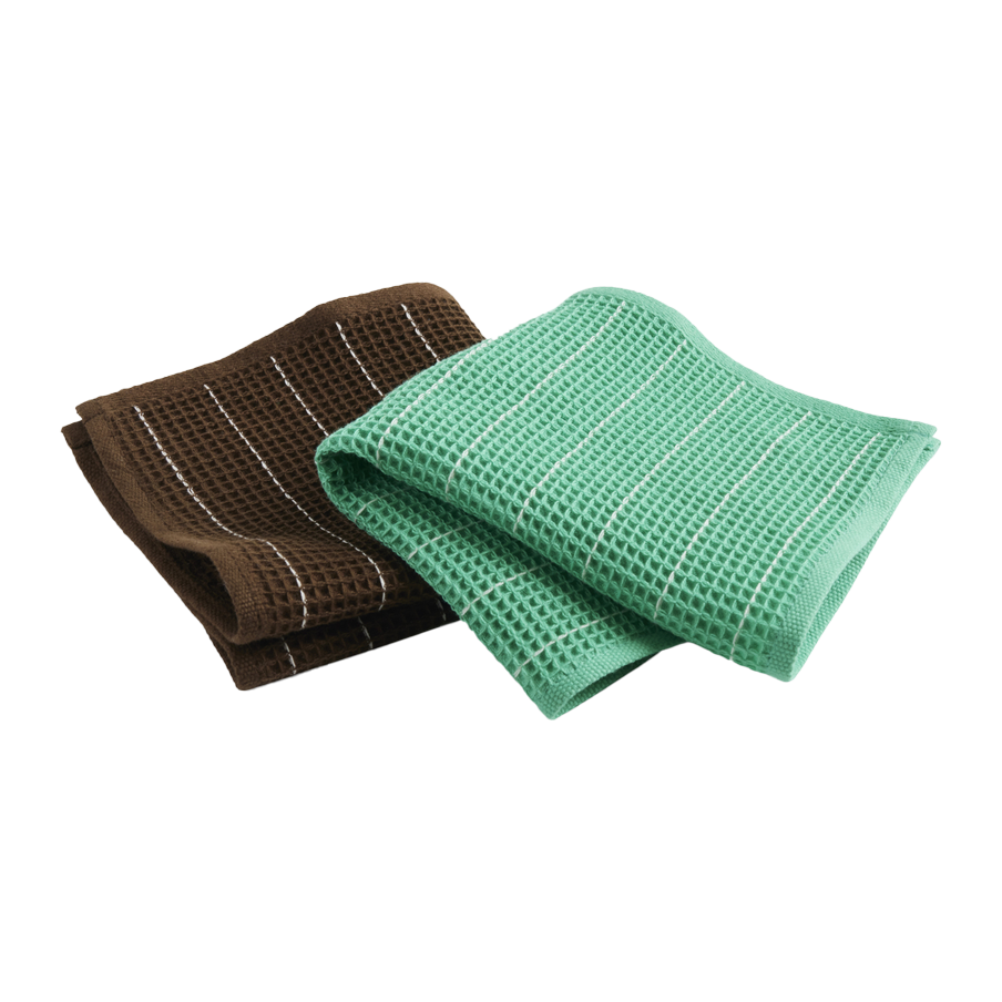Canteen Dish Cloth Set of 2, Chocolate/Emerald Pinstripe by HAY