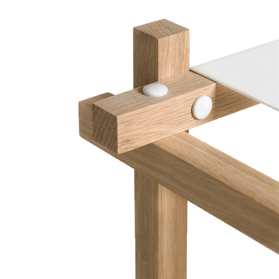 Woody Shelves, Low, Triple by HAY, joint detail on green