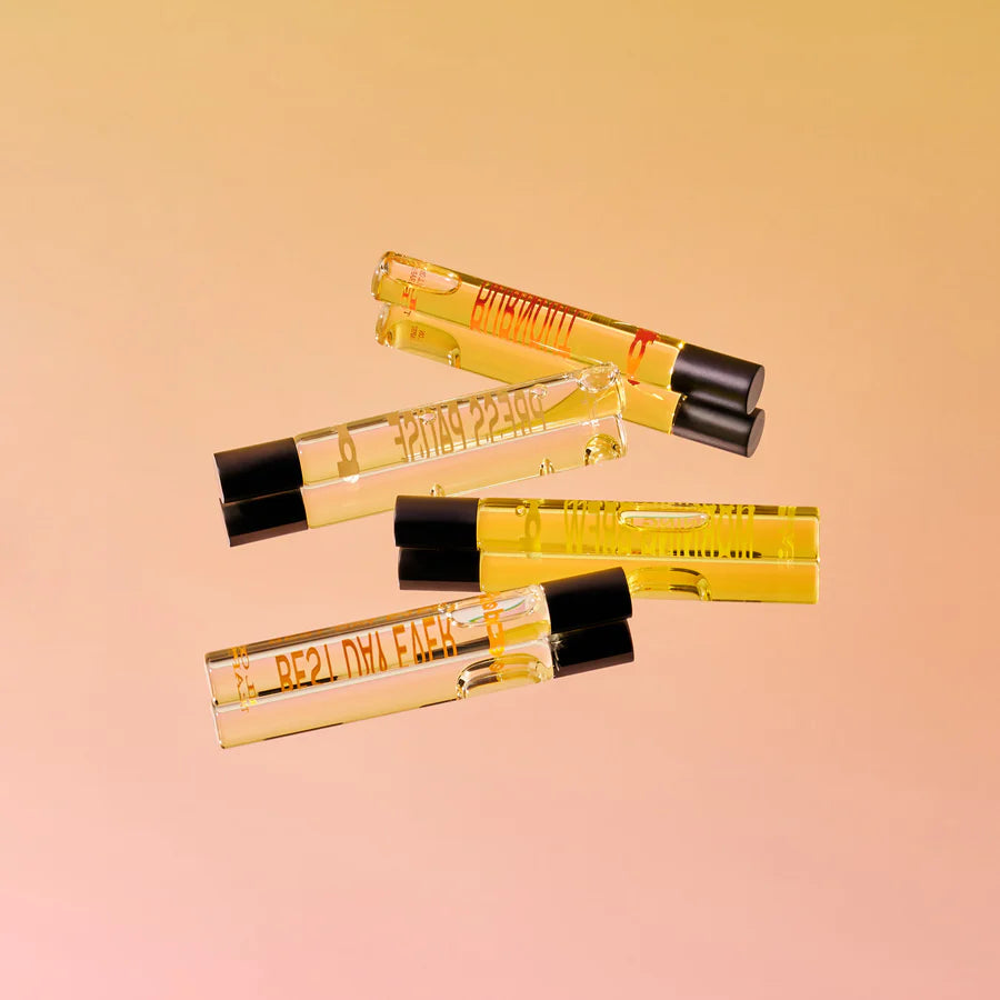 Press Pause Roll On, Aromatherapy Fragrance by ede, on a peach background