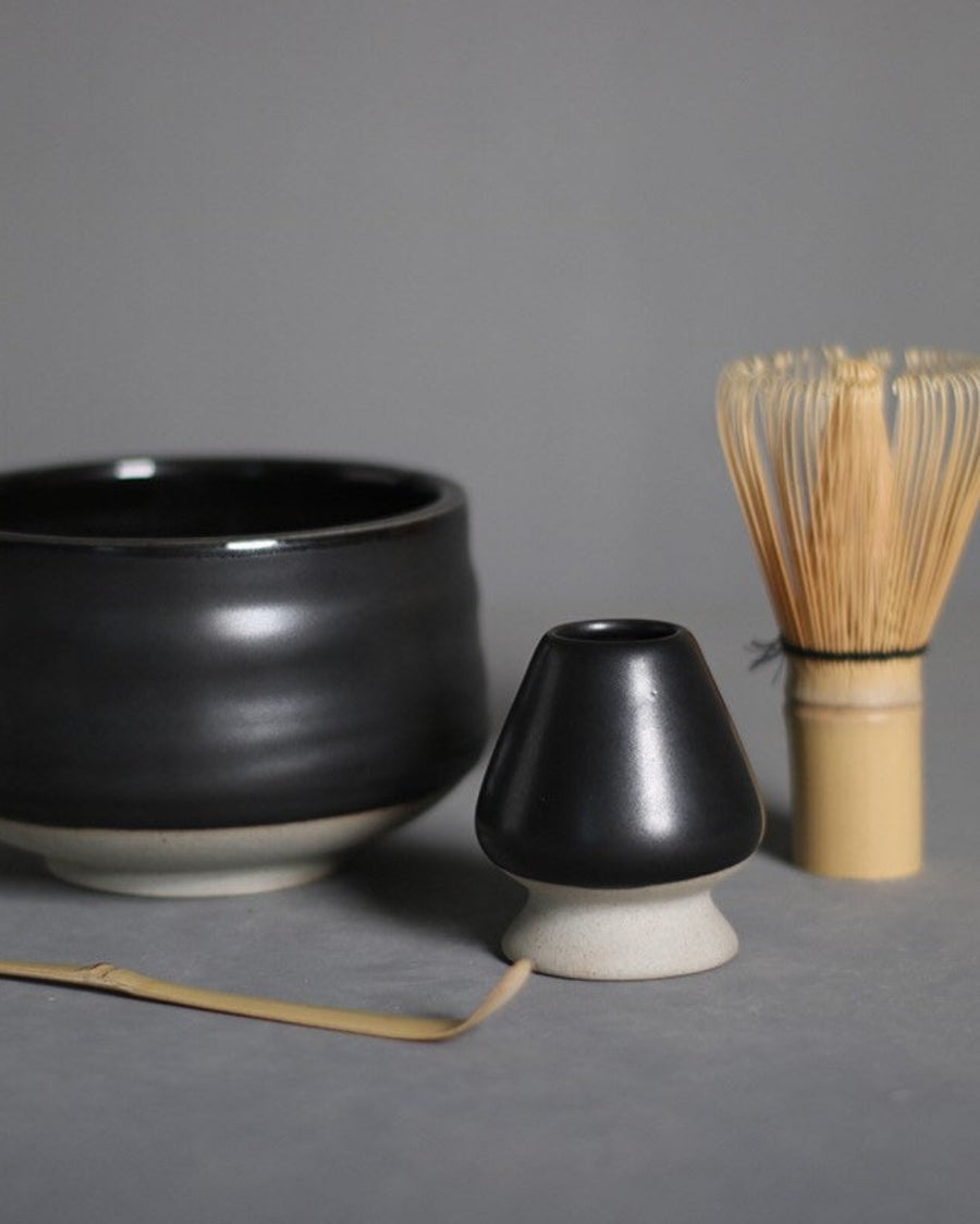 Ceramic Classic Matcha Set, Black by Gohobi, on a grey background