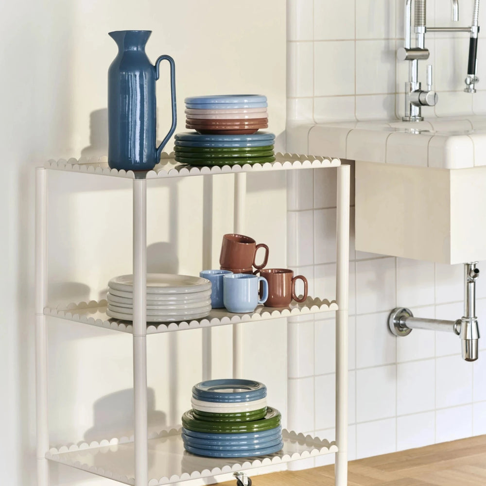 Barro Bowl, Set of Two, Light Blue by HAY, on open kitchen shelves