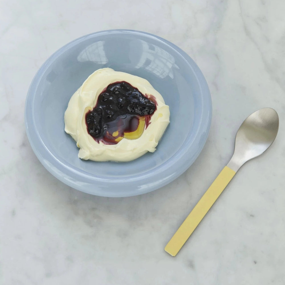 Barro Bowl, Set of Two, Light Blue by HAY, holding berry yoghurt with a spoon