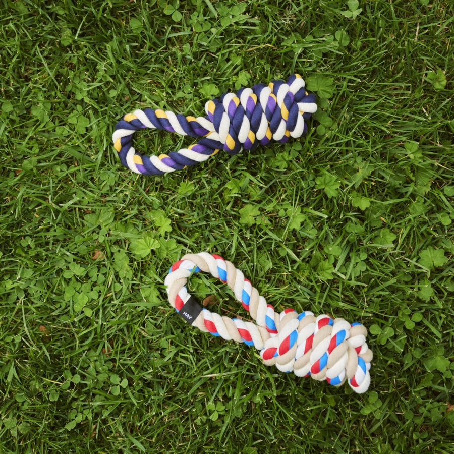 Dogs Rope Toy, Red/Turquoise/White by HAY, on grass