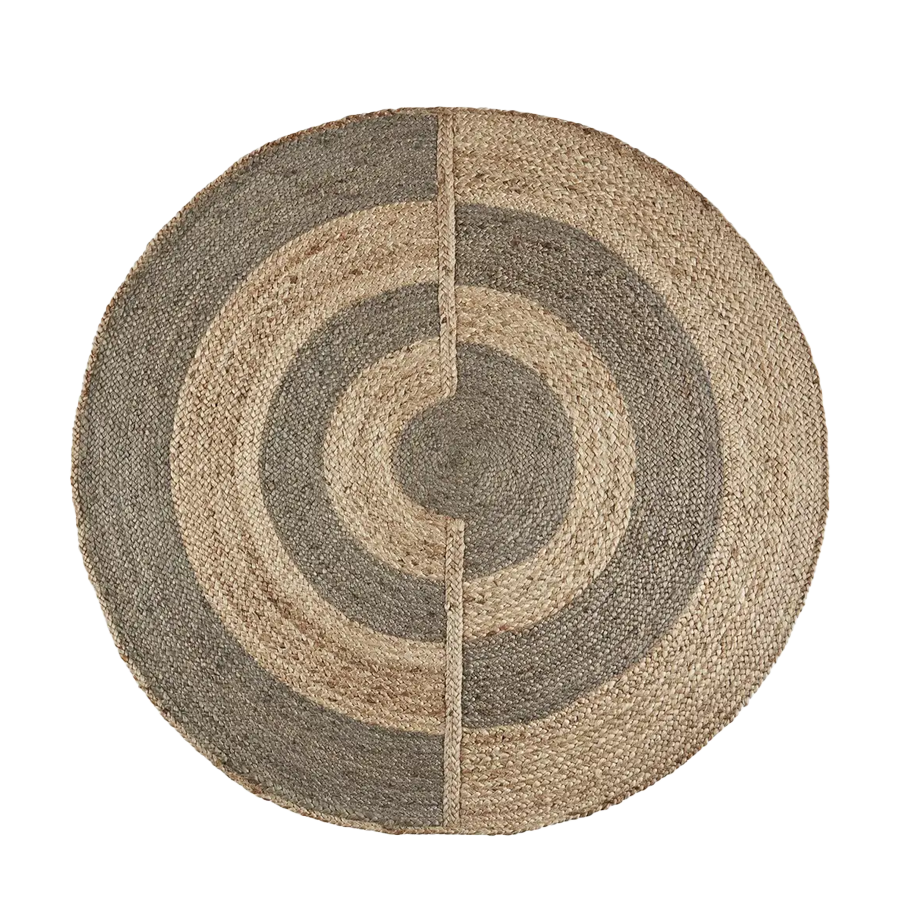 Round Handwoven Jute Rug, Natural & Grey by Madam Stoltz