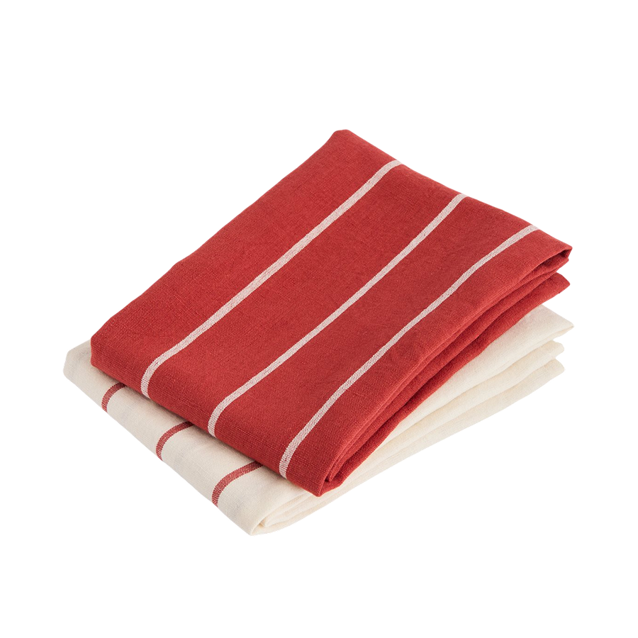 Outdoor Market Tea Towel, Set of 2, Red & Beige by HAY, folded