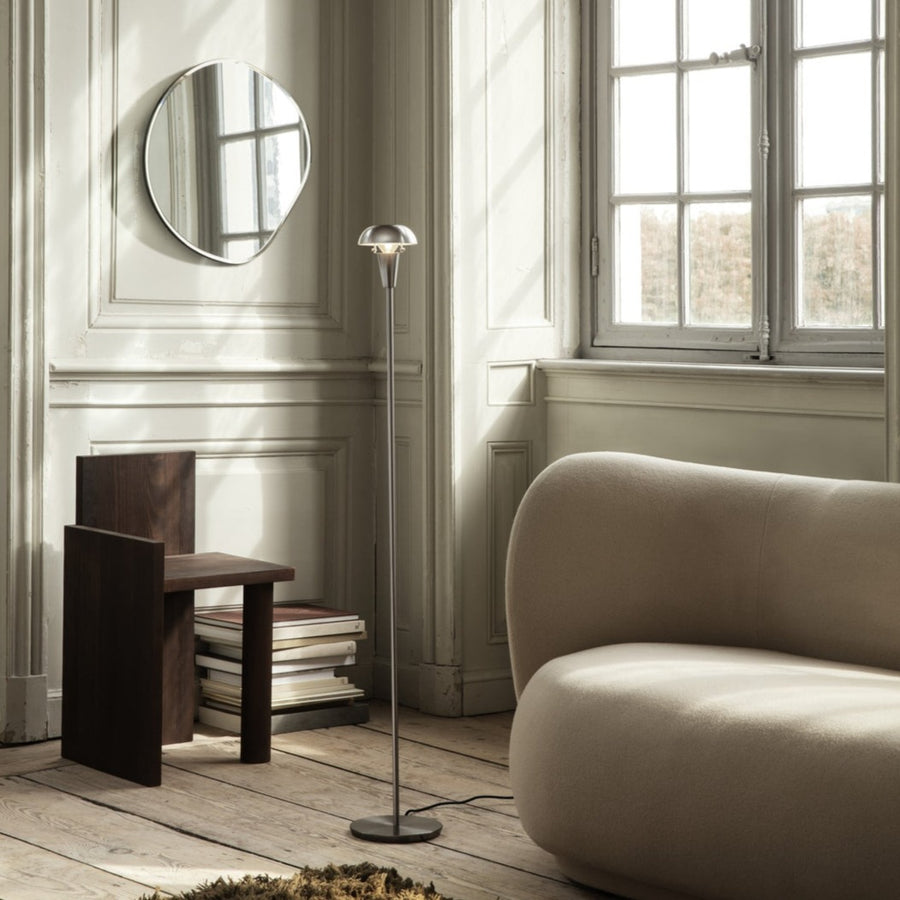 Pond Mirror, Extra Large, Dark Chrome by ferm LIVING, in a living room