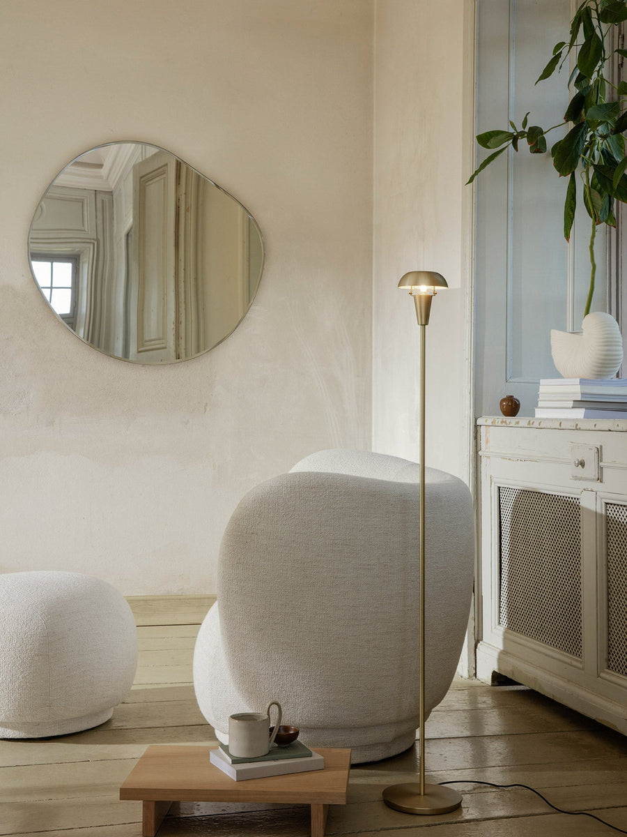 Pond Mirror, Extra Large, Brass by ferm LIVING, in a living room