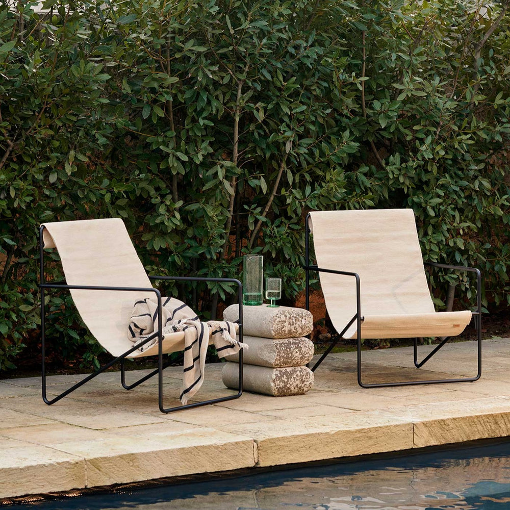 Desert Lounge Chair, Cloud Cover by ferm LIVING, pair on a garden terrace