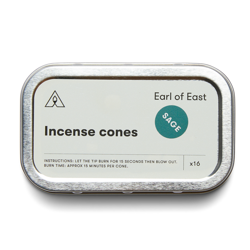  Incense Cones, Sage by Earl of East, in its aluminium tin 