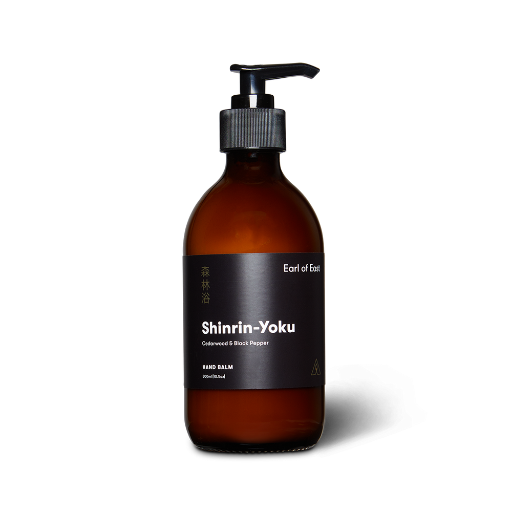 Shinrin-Yoku Hand Balm 300ml by Earl of East in amber glass pump bottle