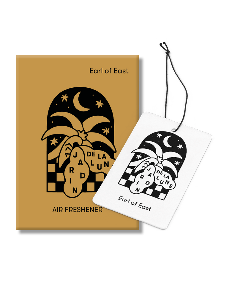  Jardin de la Lune Air Freshener by Earl of East, with its illustrated packaging 
