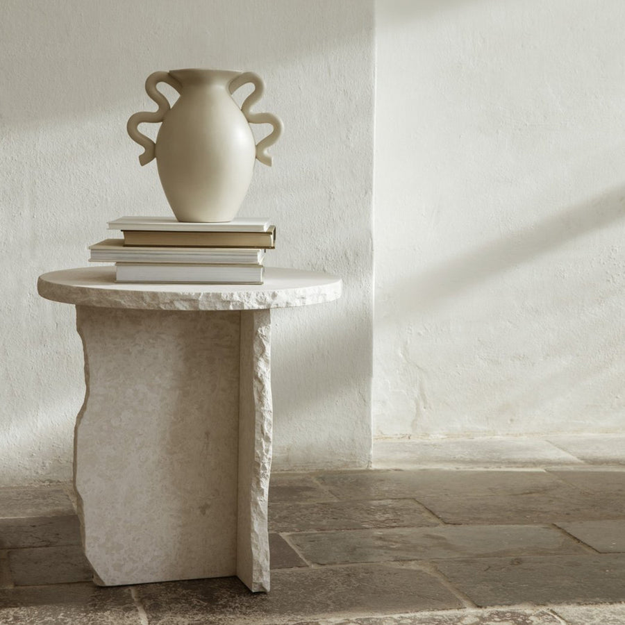 Verso Table Vase, Cream by ferm LIVING, on a plaster plinth