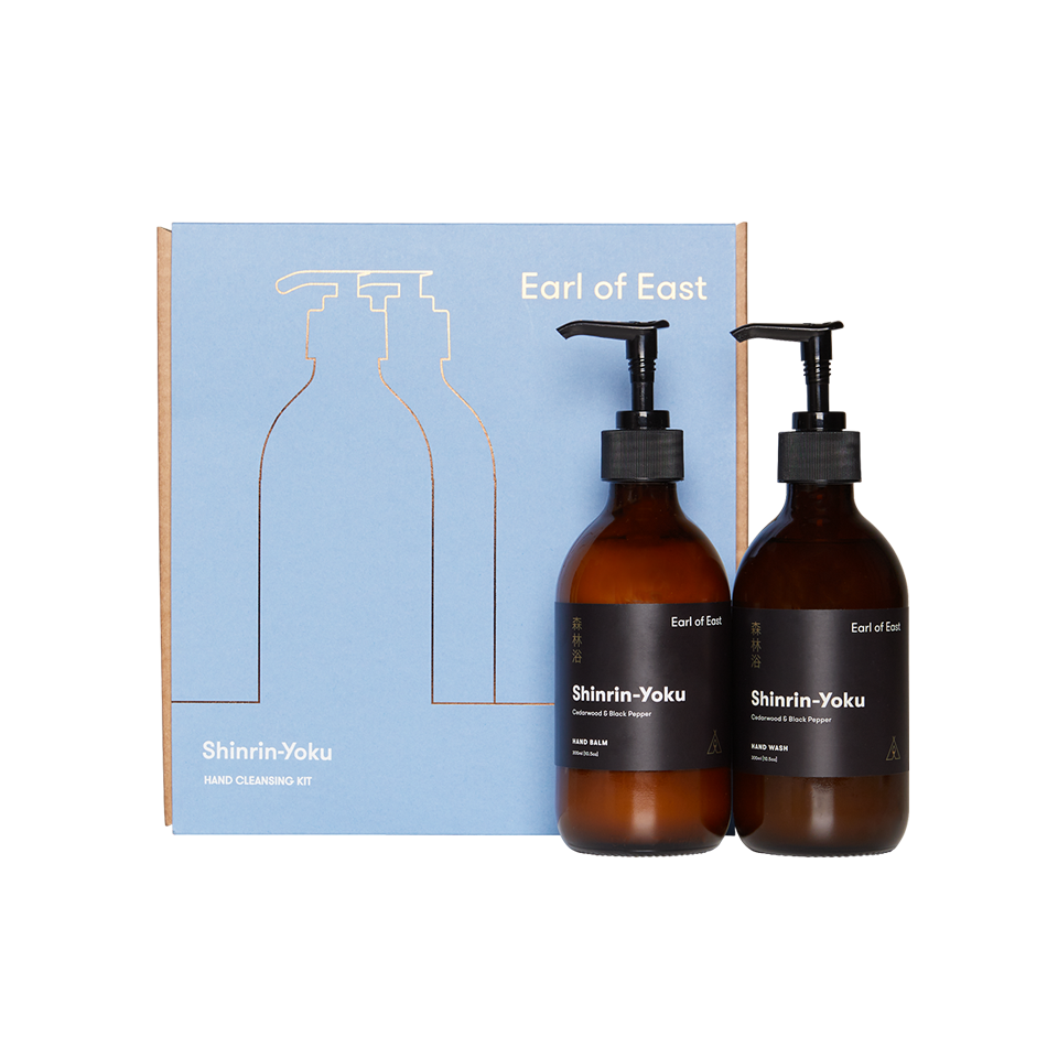 Shinrin-Yoku Hand Cleansing Kit by Earl of East, with its blue gift box