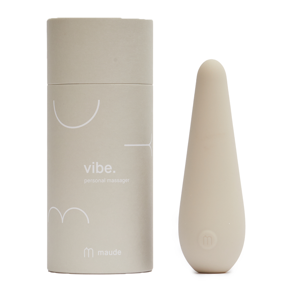 Vibe Personal Massager, Grey by Maude, with its box