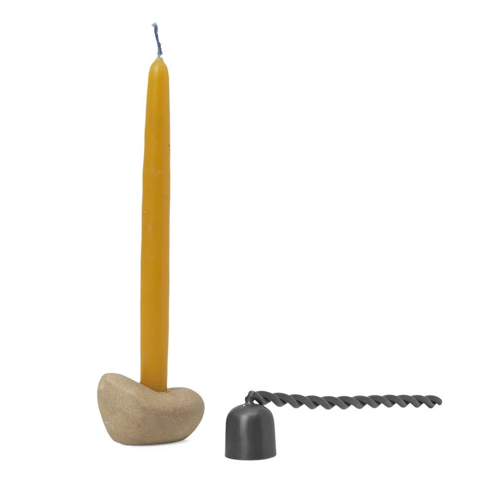 Libre, Candle Holder Gift Set by ferm LIVING, holding a lit taper candle